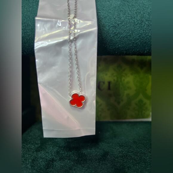 None Jewelry - Red Clover Pendant Necklace